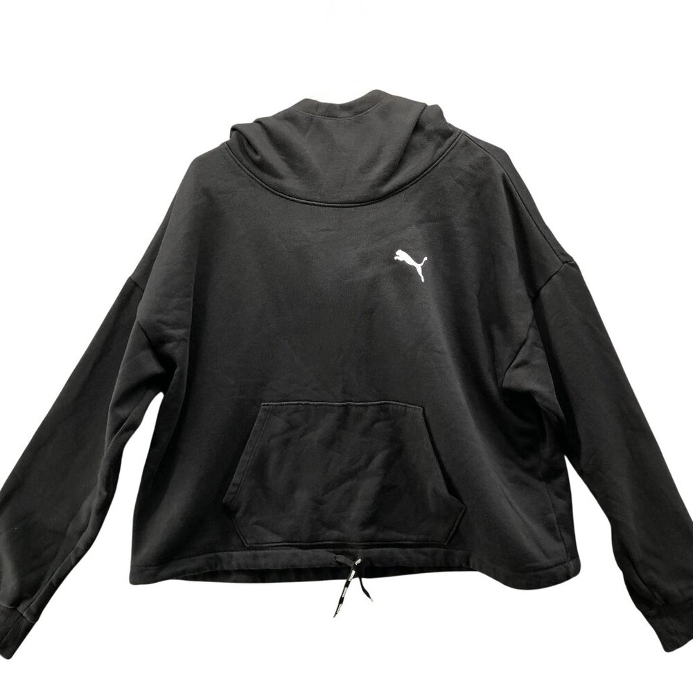 Puma Cowl Neck Hoodie Womens‎ XL Black Pullover Sweatshirt Drawstring Hem